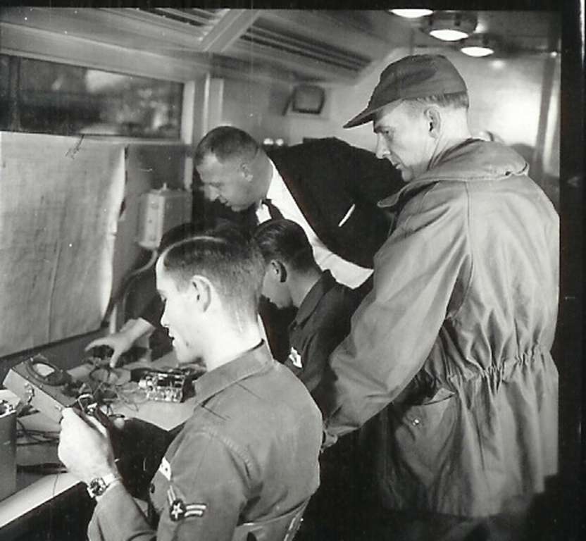 Bob Jutz, Maj. Thomas Robinson and Jack Coniff (Martin Tech Rep) watch assembly. (photo courtesy of Edward "Beetle" Bailey) Bob Jutz, Maj. Thomas Robinson and Jack Coniff (Martin Tech Rep) watch assembly.